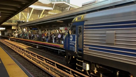 Long Island Railroad train approaching platform at Jamaica Station, Queens, NYC Stock-Footage 252295125