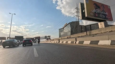 Long Journey Across Cairo Ring Road Passing Interchanges Bridges and City Stock Footage 330073672