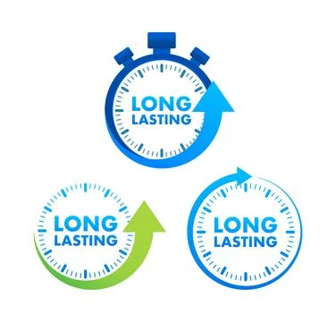 Long lasting product durability concept with stopwatch icon Stock Illustration