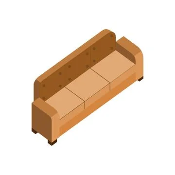 Long Leather Brown Couch 3D Isometric Furniture Illustration Stock Illustration