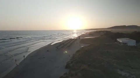 Long Left to Right Aerial Flight Along Son Bou Beach at Sunset Stock-Footage 344438335