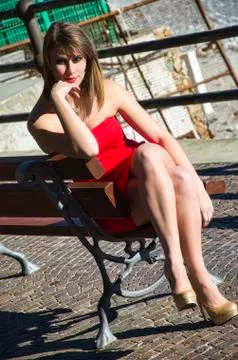 Long-legged blonde model 库存照片