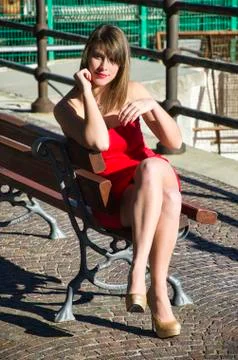 Long-legged blonde model 写真素材