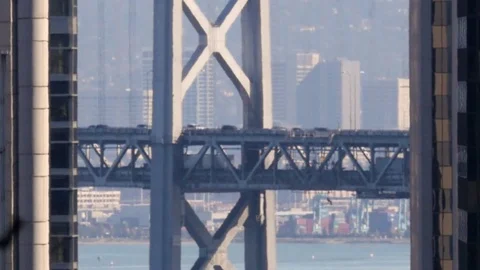 Long lens shot of bay bridge san francisco, heat waves Stock Footage 83528435