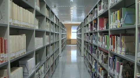 Long library bookcases Stock Footage