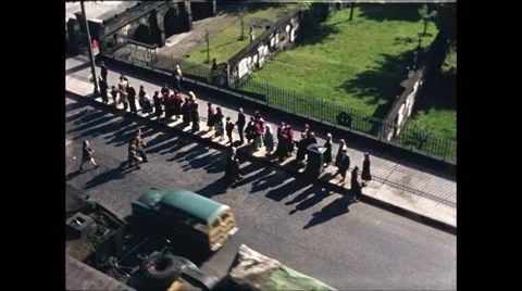 Long Line at Bus Stop Edinburgh 1957 - 2 Stock Footage 48234722
