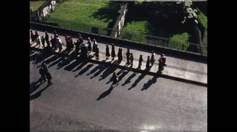 Long Line at Bus Stop Edinburgh 1957 Video stock 48234771