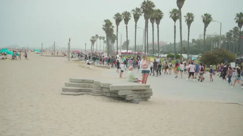 A Long Line Of Pro-Choice Protesters March At Santa Monica Beach Stock Footage 199267158