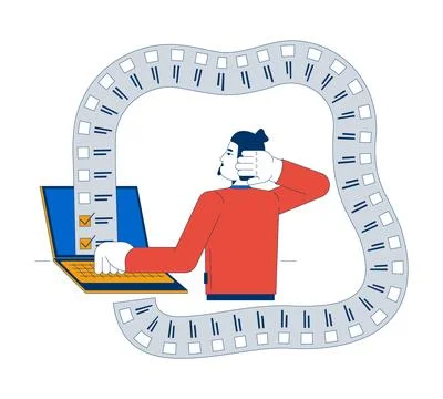 Long list tasks is overwhelming 2D illustration concept Stock Illustration