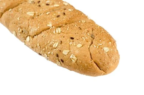 Long loaf multigrain bread isolated on white background Foto stock