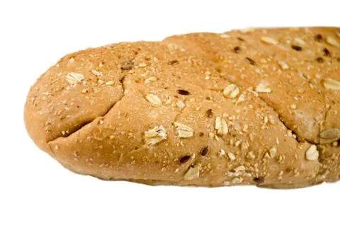 Long loaf multigrain bread isolated on white background Foto stock