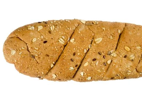 Long loaf multigrain bread isolated on white background Foto stock