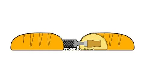 Long loaf with rasp inside. bread and carpentry file. Jailbreak tool Stock Illustration
