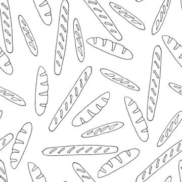 Long loaf seamless pattern. Gray white sketch illustration. Hand drawn bread Illustrazione stock
