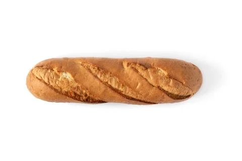 Long loaf of white wheat bread isolated on white background top view. Stock Photos
