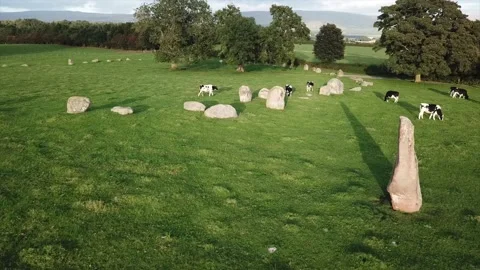 Long Meg Stone Circle, Slow Low Circling Drone Clip, Cumbria, UK 4K Stock Footage 148538616