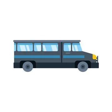 Long modern dark blue bus standing side view cartoon style Stock Illustration