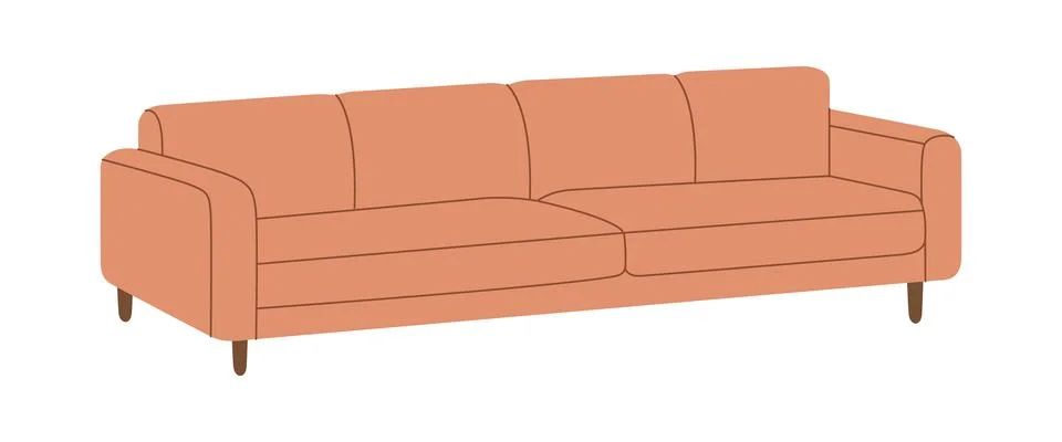 Long modern sofa. Flat vector furniture illustration Stock Illustration