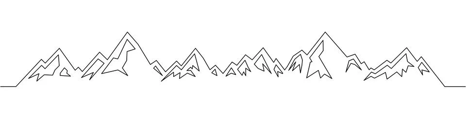 Long mountain ridge outline vector. Minimalist continuous line art design for Stock Illustration
