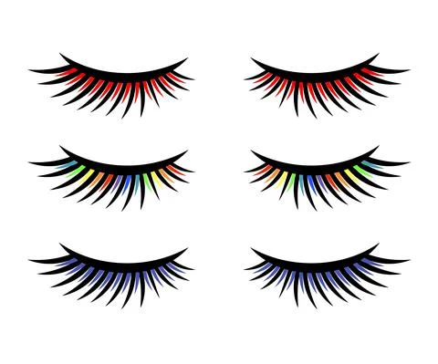 Long multi-colored eyelashes on a white background. Symbol. Stock Illustration