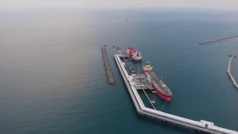 Long narrow berth for various huge tankers and ships Stock Footage 115845315