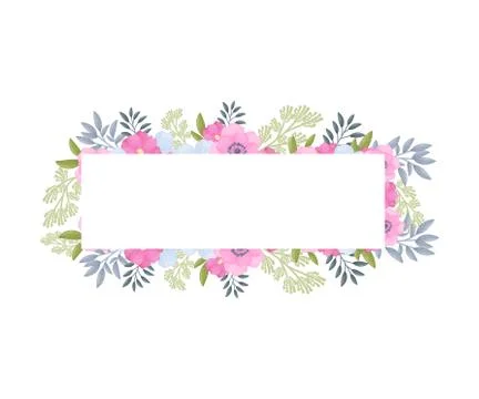 Long narrow rectangle inside a floral arrangement. Vector illustration on a Stock Illustration
