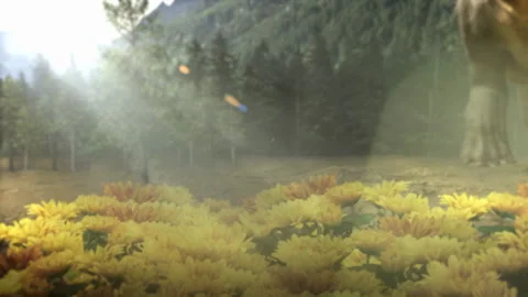 Long neck dinosaur Brachiosaurus feeds on flowers Vidéo 245219107