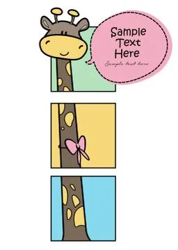 Long neck Giraffe , bubble talk and three colorful windows Stock Illustration