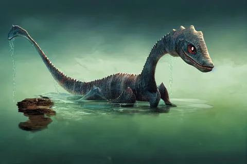 This long necked plesiosaur was an aquatic reptile. Cretaceous period. Stock Illustration