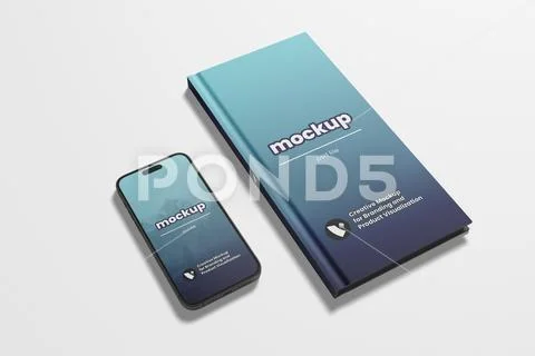 Long Notebook with Phone Mockup PSD Template