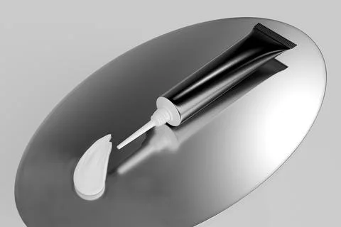 Long nozzle tip tube packaging, black cosmetic soft tube mockup Illustrazione stock