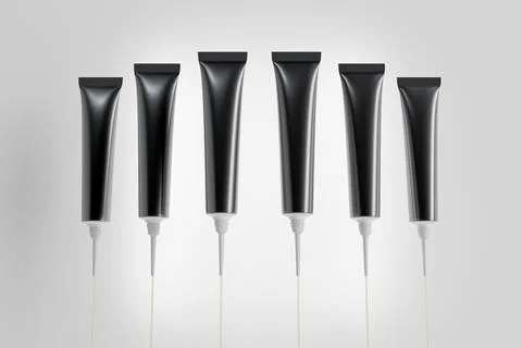 Long nozzle tip tube packaging, black cosmetic soft tube mockup Stock Illustration