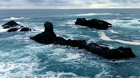 Long Offshore Rocks Storm Waves Stock Footage 713062