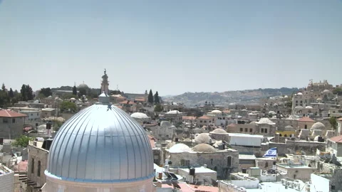 Long Pan Left Above Old City Of Jerusalem Towards The Golden Dome Of The Rock Stock Footage 238663884