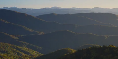 Long pan shot of beautiful mountain ranges at sunset Blue Ridge Mountains Stock Footage 103400973
