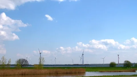 Long panning shot windmills Stock Footage 108715278