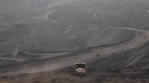Long panorama of coal open pit Stock Footage 83486795