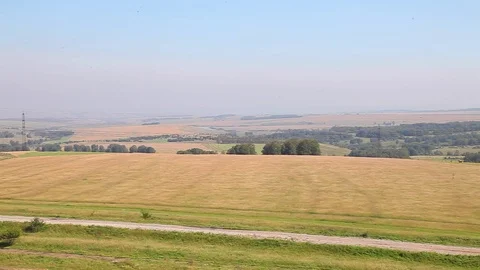 Long panorama of fields, roads and forests Stock Footage 81068968