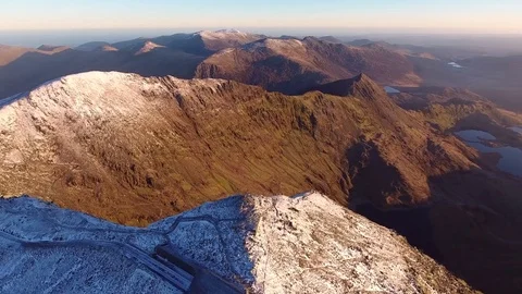Long panoramic aerial view of Mount Snowdon. Stock Footage 71261457