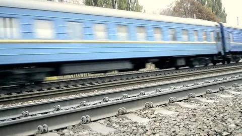 Long Passenger Train On The Front View Stock Footage 84739367
