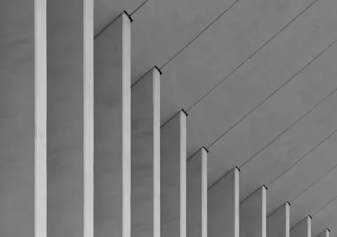Long perspective of concrete columns forming rhythmic architectural pattern. 스톡 사진