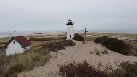 Long Point Light House Push-Through Aerial - Provincetown, MA Stock Footage 203253698
