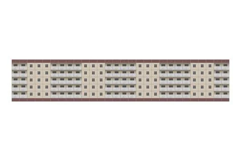 Long prefabricated five-storey panel apartment building, lined with beige t.. Stock Photos