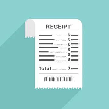 Long Printed Receipt with Itemized Pricing and Barcode in Perspective Stock Illustration