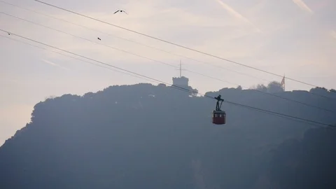 Long process, slow development. Slow moving cableway, Barcelona, Spain Stock Footage 100550461