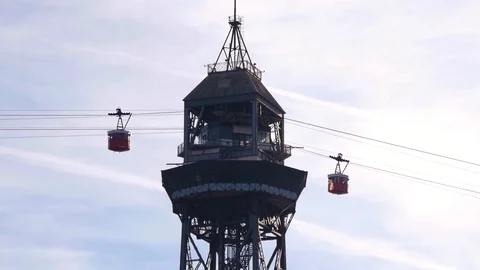 Long process, slow development. Slow moving cableway, Barcelona, Spain Stock Footage 100551374