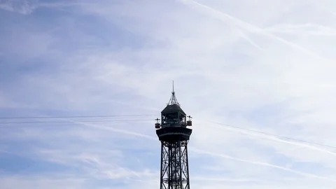 Long process, slow development. Slow moving cableway, Barcelona, Spain Stock Footage 100553665