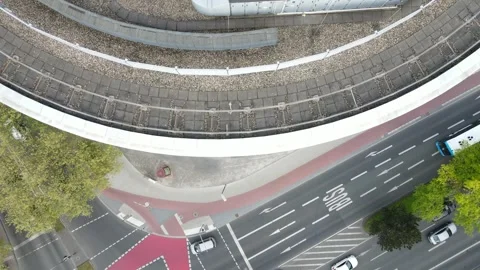 Long pullback from glass facade toward Muenster old town Stock Footage 331898803