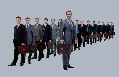 Long queue of businesspeople with their briefcase Stock Photos