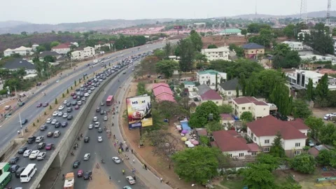 A long queue of cars,vehicles,High traffic and congestion in Nigeria Africa Video stock 188312960